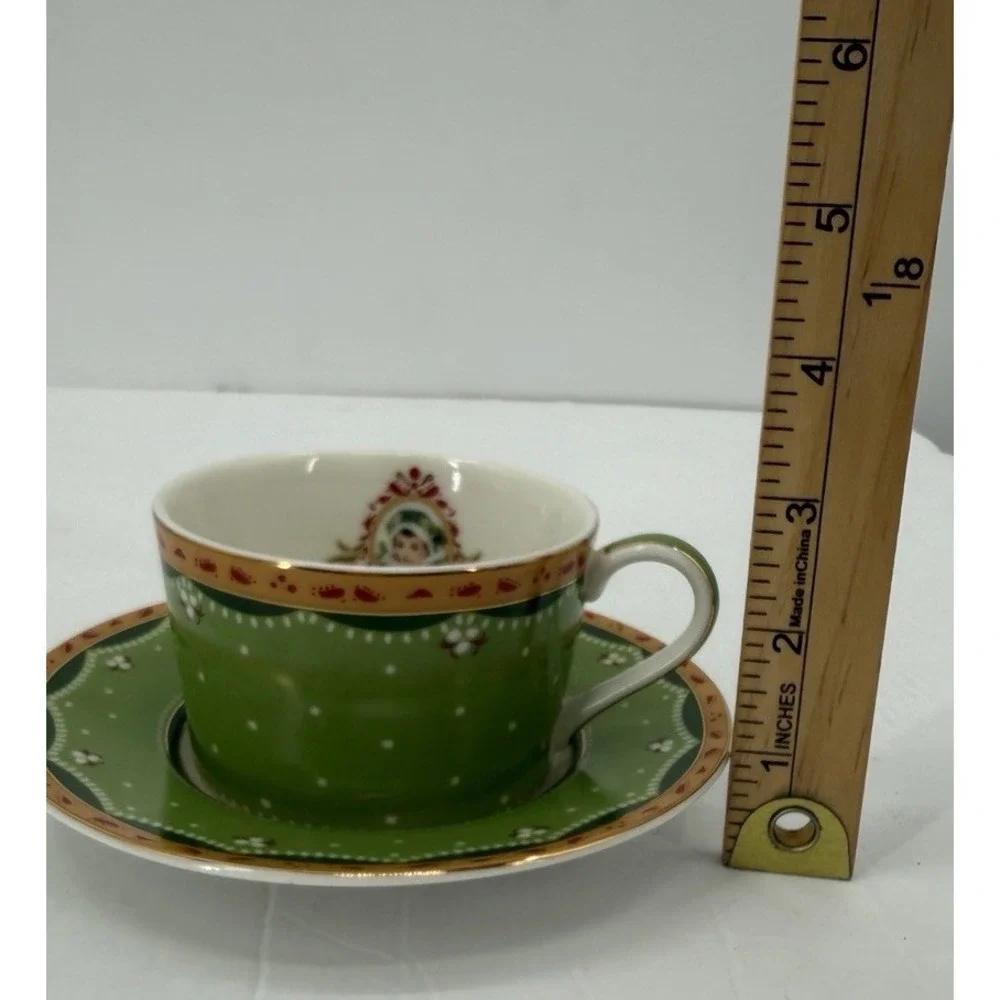 Avon Honor Society 2003 Green Portrait Teacup Saucer Set Gold Trim Collector Cup